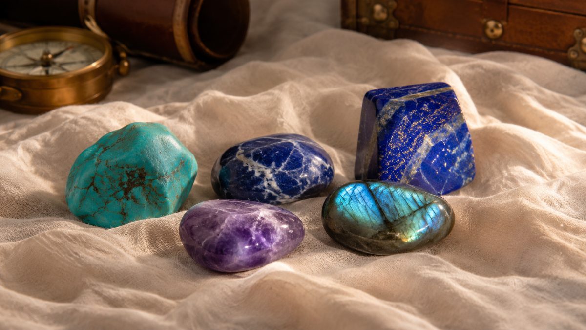5 pierres du Sagittaire : turquoise, sodalite, lapis-lazuli, améthyste, labradorite Image