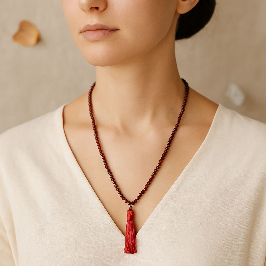 Collier Mala facetté en Grenat