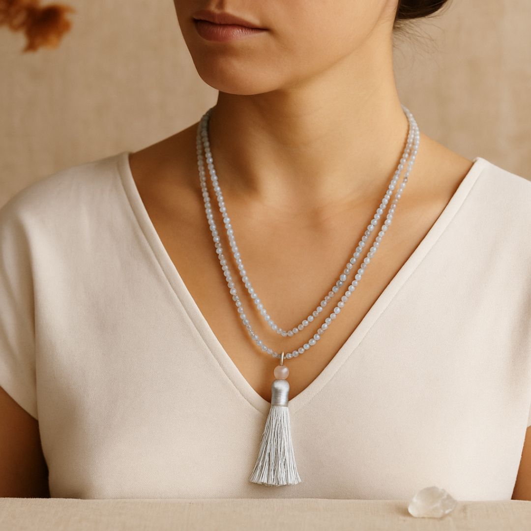 Collier Mala facetté en Labradorite